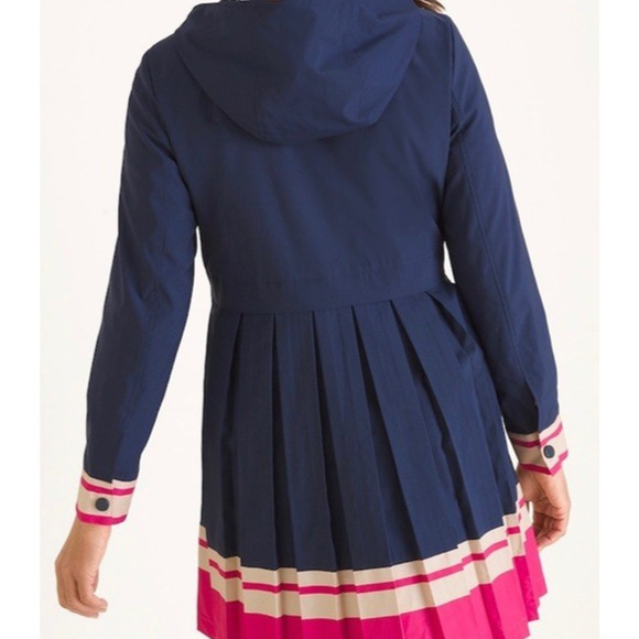 Chico's Hooded Rain Jacket Pleated Back Striped Hem Full Zip Navy Sz 2 US 12/14 - Picture 10 of 15